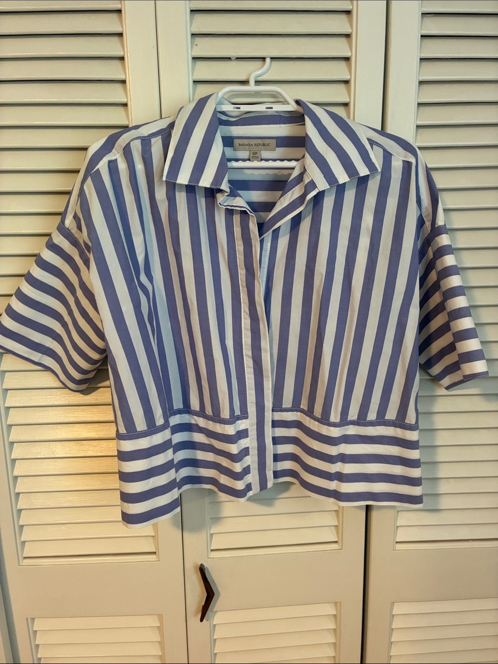 Banana Republic Blue and White Striped Boxy Short-Sleeve Blouse